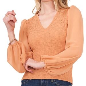 1.STATE Smocked V-Neck Blouse – Peach | Size L